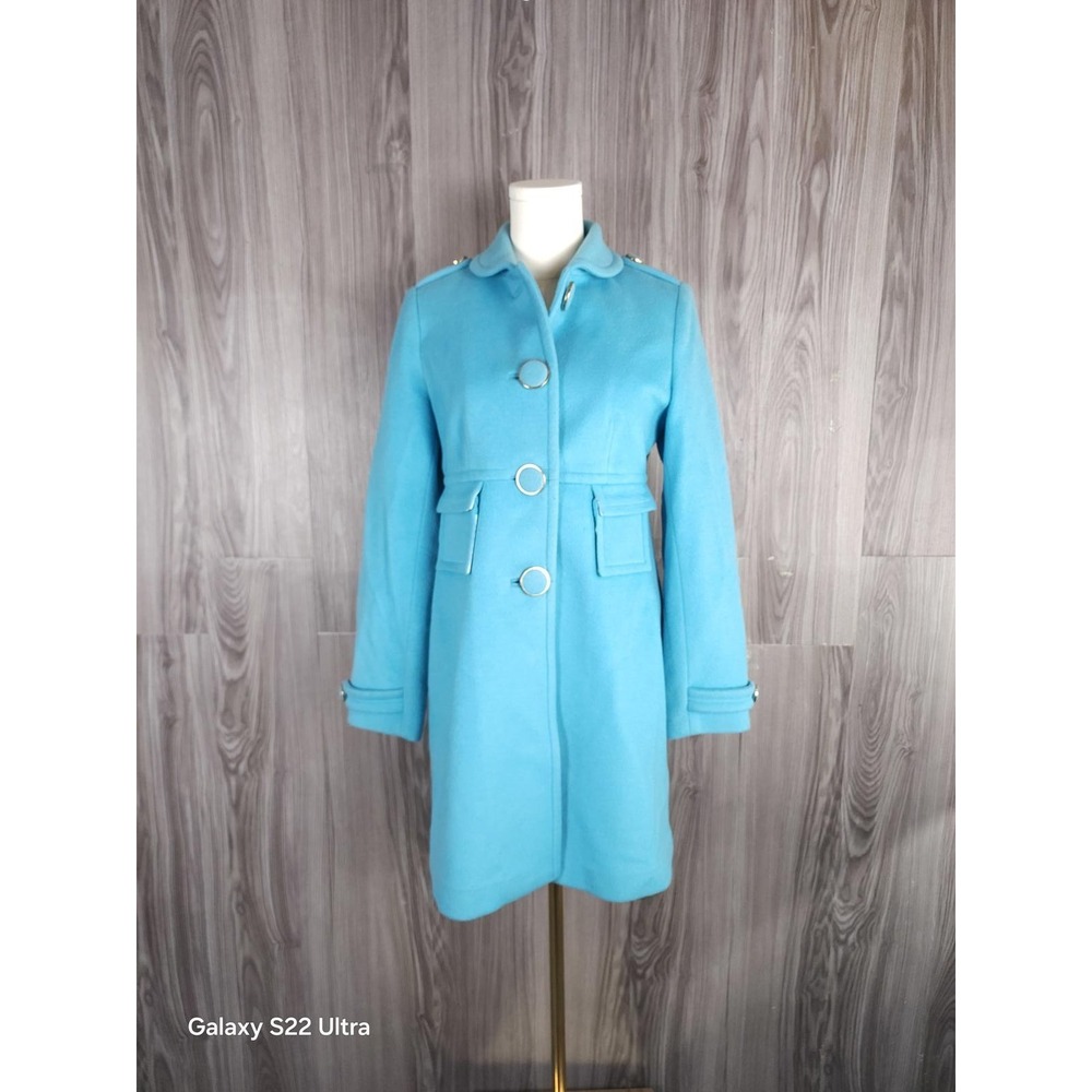 Banana Republic Womens Blue Wool Blend Button Front Pea Coat Floral Lining Small